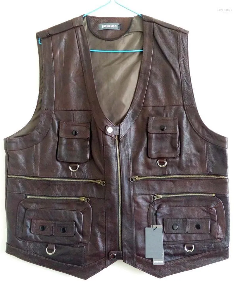 Gilets pour hommes en gros- Plus la taille L-6XL gilet pour hommes avec de nombreuses poches veste de pographe en cuir véritable hommes gilet d'automne Tops1