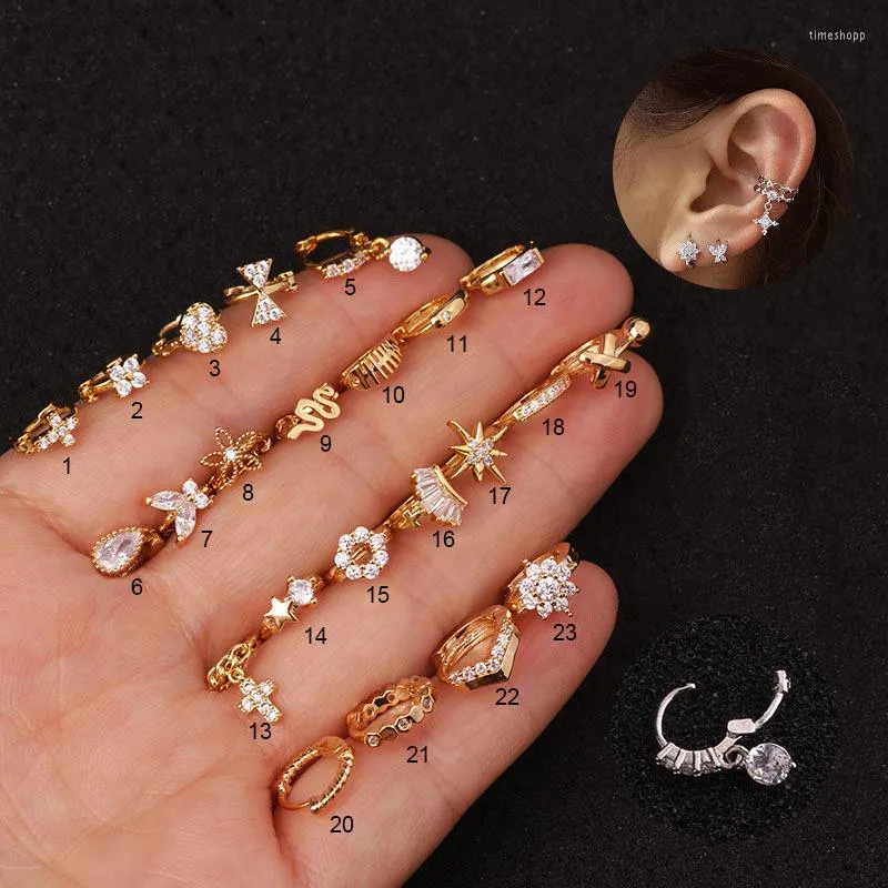 Boucles d'oreilles créoles incrustées de Cz, petit bijou de perçage en or, Cartilage Tragus Rook Daith, Huggie, 1 pièce