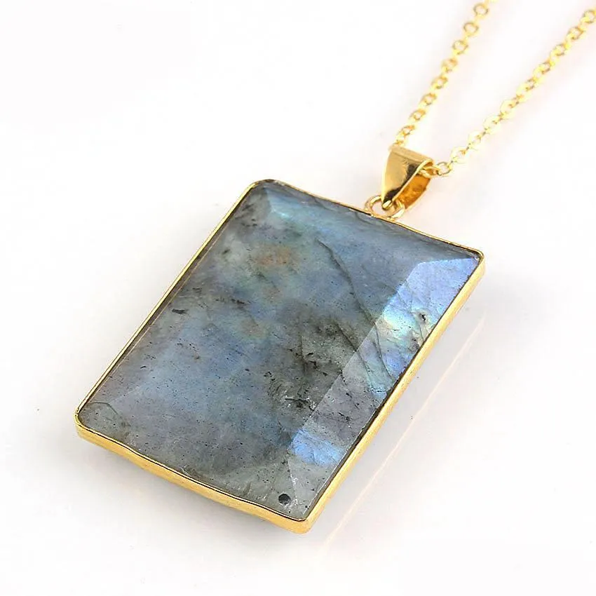 Pendant Necklaces 12 Pcs Vintage Natural Labradorite Gemstone Pendants 18K Gold Plated Europe Style Pendant Jewelry Drop Delivery 202 Dhkr4