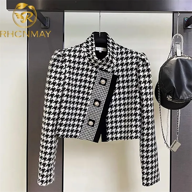 Women's Jackets Luxury Brand Tweed Thousand Bird Lattice Coat Ladies Elegant Fall Winter Fashion Leisure Short Woolen Jacket Female 220909