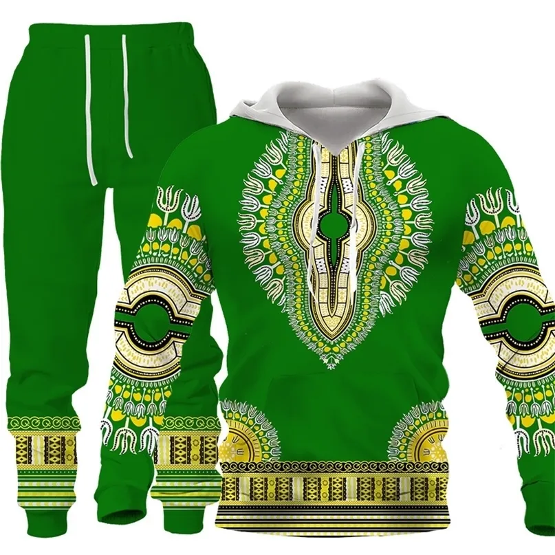 Men's Tracksuits Fashion Couple Casual Outfits African Printed Hooded Sweatshirt 2pc Set MenWomen Hoodie and Pants Autumn Suits Plus Size 220909