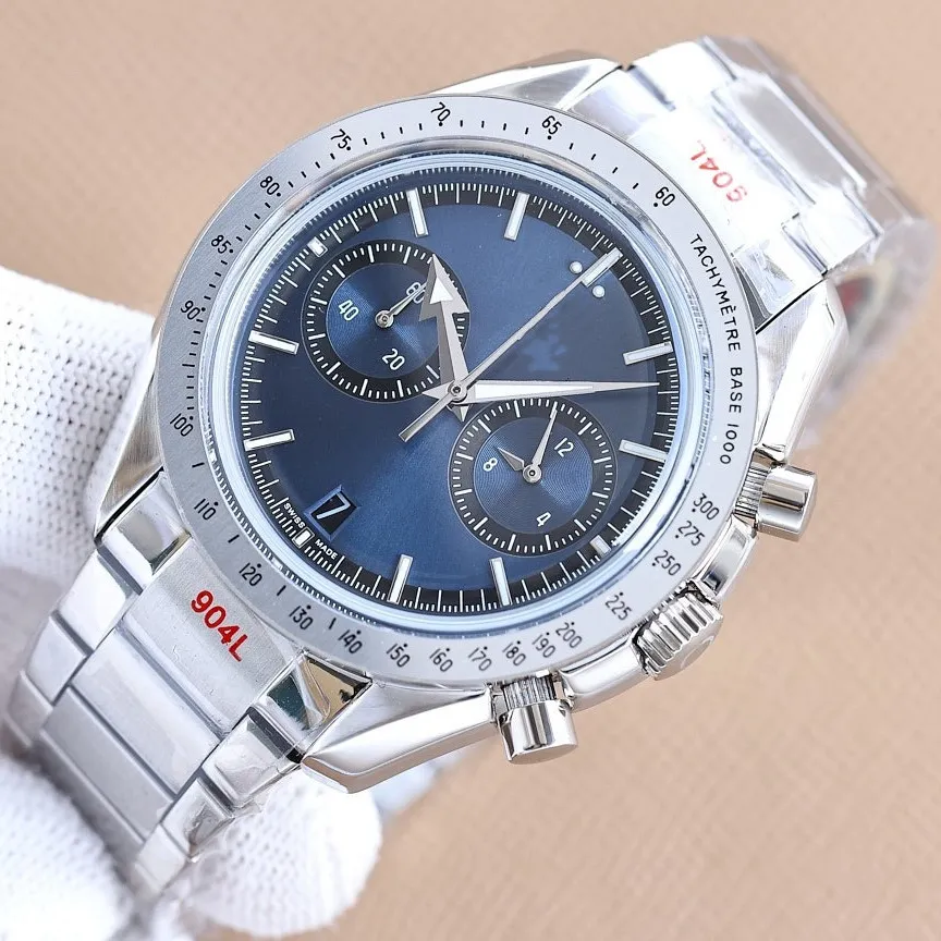Omega Fashion Quartz Mens Watch Classic 44mm Sapphire Crystal 316l Stainless Steel Strap Luminous Water Resistant Running Seconds Chronograph Watch