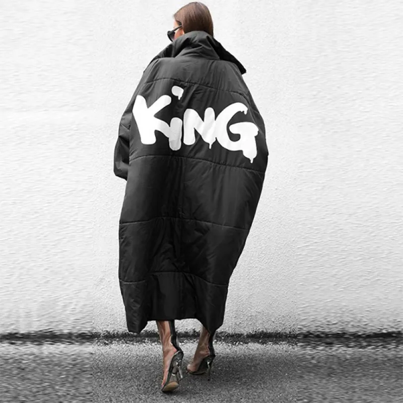 Queen print long down jacket hotsell