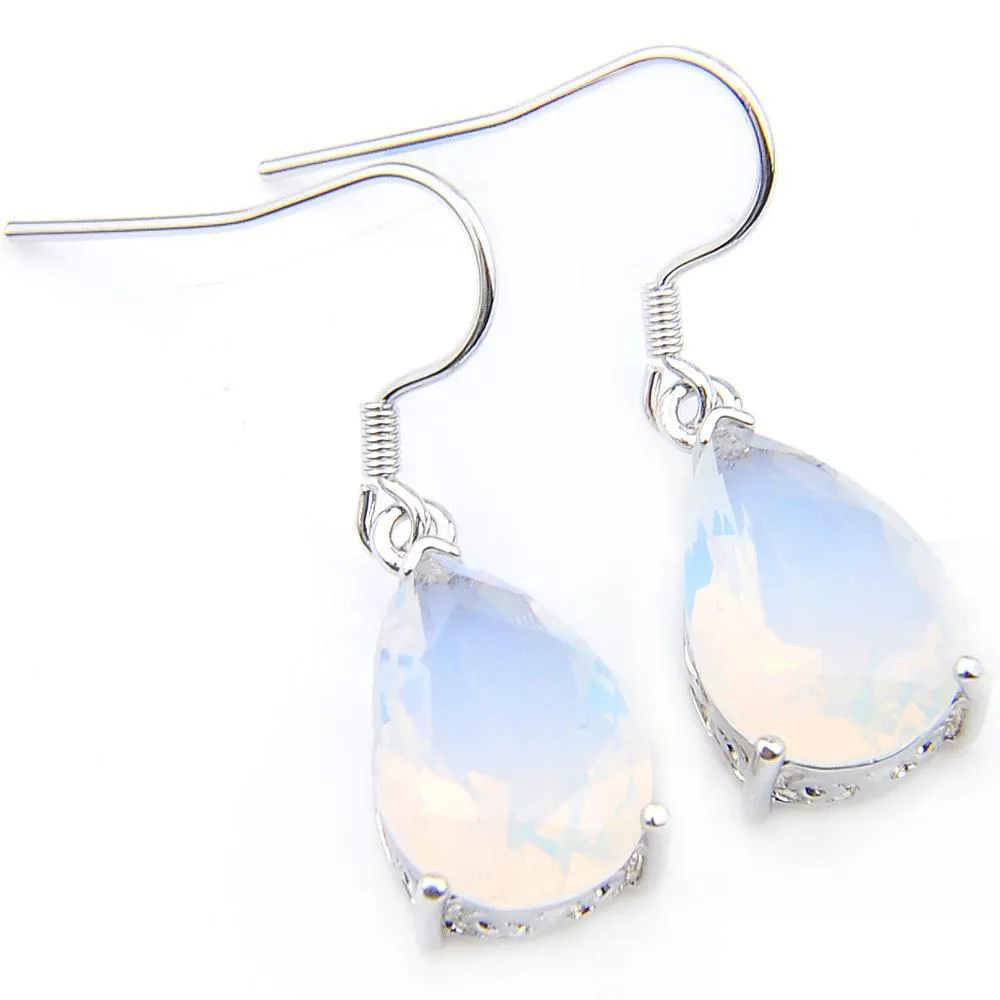 Dangle Lustre 6 Paires / Lot Vacances Cadeau Oreille Bijoux En Forme De Larme Blanc Opale Gemme 925 Sterling Sier Plaqué Femmes Drop Wedd Dh8Ay