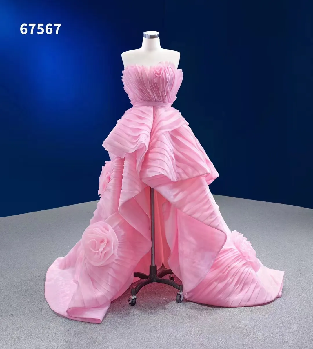 Vestido de festa especial para baile de formatura com babados rosa e franzido SM67567