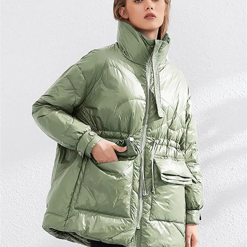 Women's Down Parkas Aachoae Pure Winter Lightweight Down Jacket Women Thick Warm Batwing Long Sleeve Loose Doudoune Pocket Ultra Light Duck Down 220909