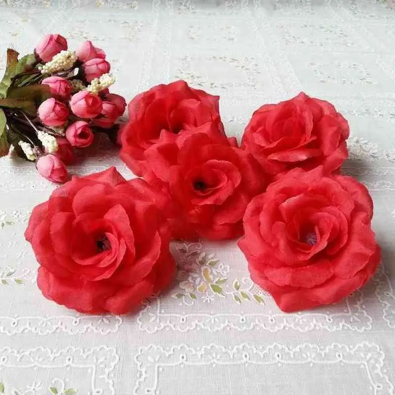 Faux Floral Verdure 8 CM Couleur Rouge 10 pcsparty Artificielle Rose Têtes De Fleurs En Soie Fleurs Décoratives pour Mariage Maison Fête Banquet Décoration J220906