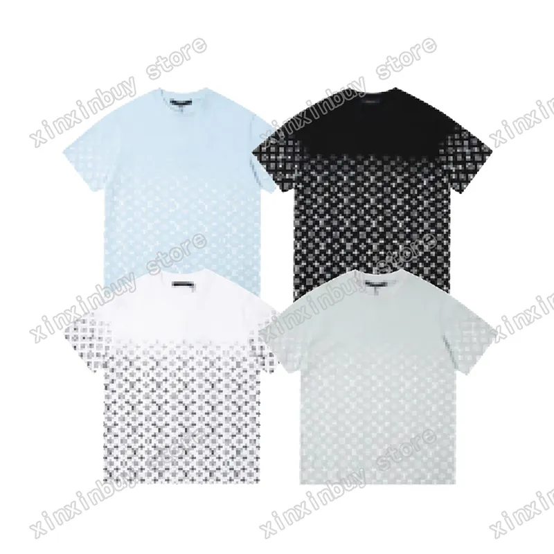 Xinxinbuy Men Designer Tees Paris Lradient Letter Print O-tech short sleeve cotton Women Black White XS-L