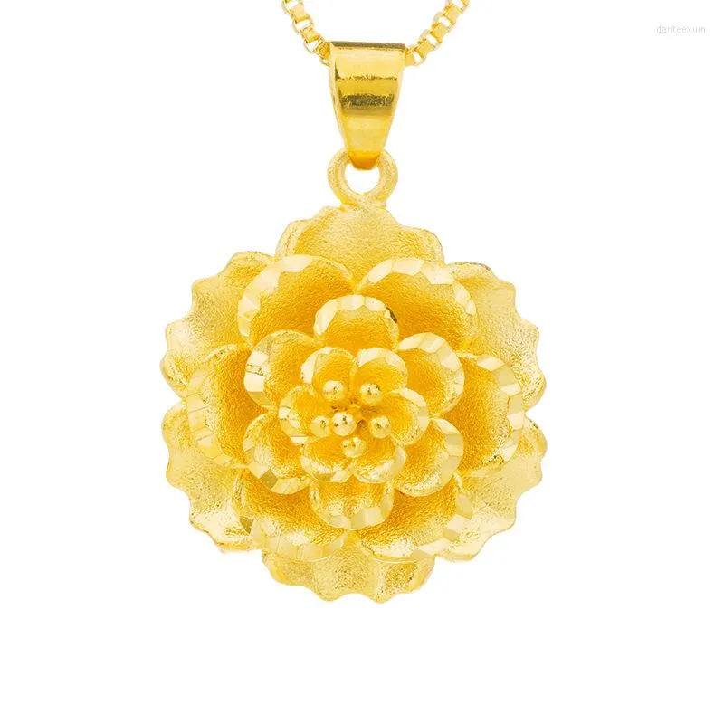 Colares de pendentes simples formato de flor de ouro de 24k 24k para mulheres colar de jóias redondas de gargantilha