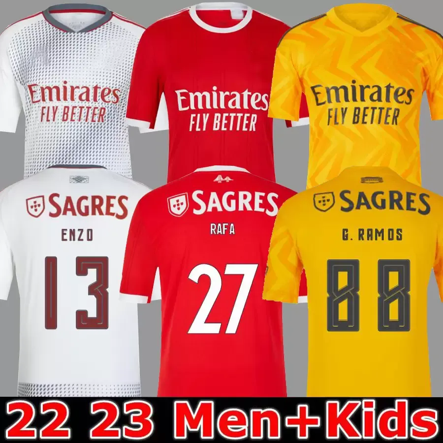 22 23 fãs versão de jogador Benfica Jersey Soccer Seferovic Waldschmidt Everton Pizzi Rafa Darwin G.Ramos 2021 2022 Home Away Men Kit Kit Futebol Camisas Otamendi