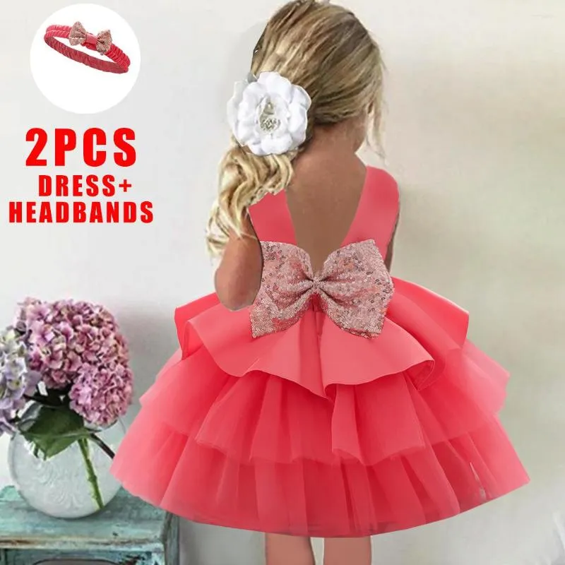 Girl Dresses Toddler Baby Dress Headband Born Christening Princess Wedding 1st Birthday Party Child Baptism Clothes Vestidos