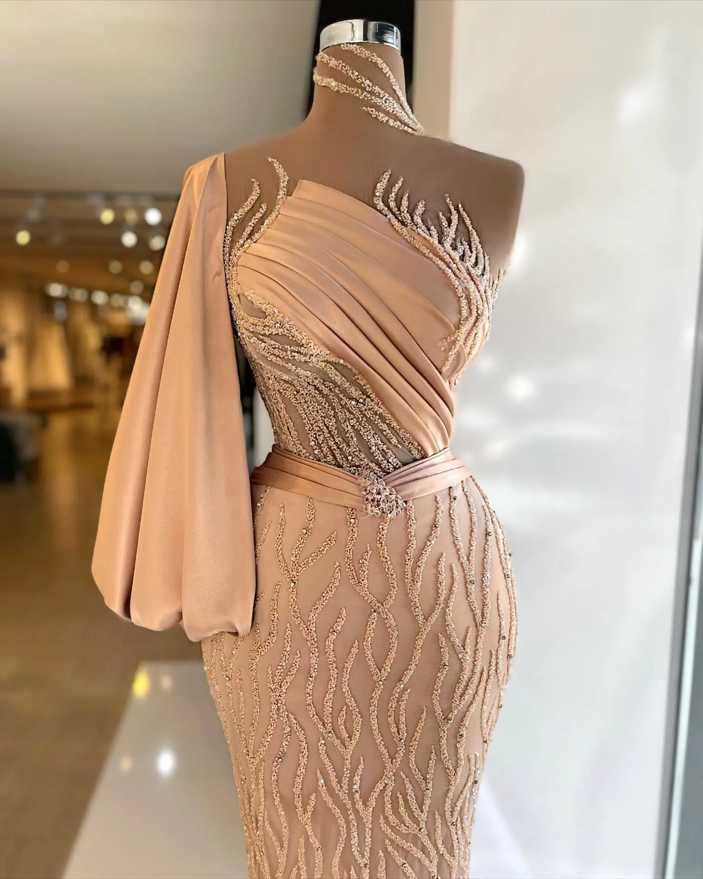 V-neck Sheath Satin Gown With Feather Carpet, Luxury Beaded Shimmering Gown, Formal Dresses, Evening Dresses V-neck Sheath Satin Gown With Feather Carpet, Luxury Beaded Shimmering Gown, Formal Dresses, Evening Dresses