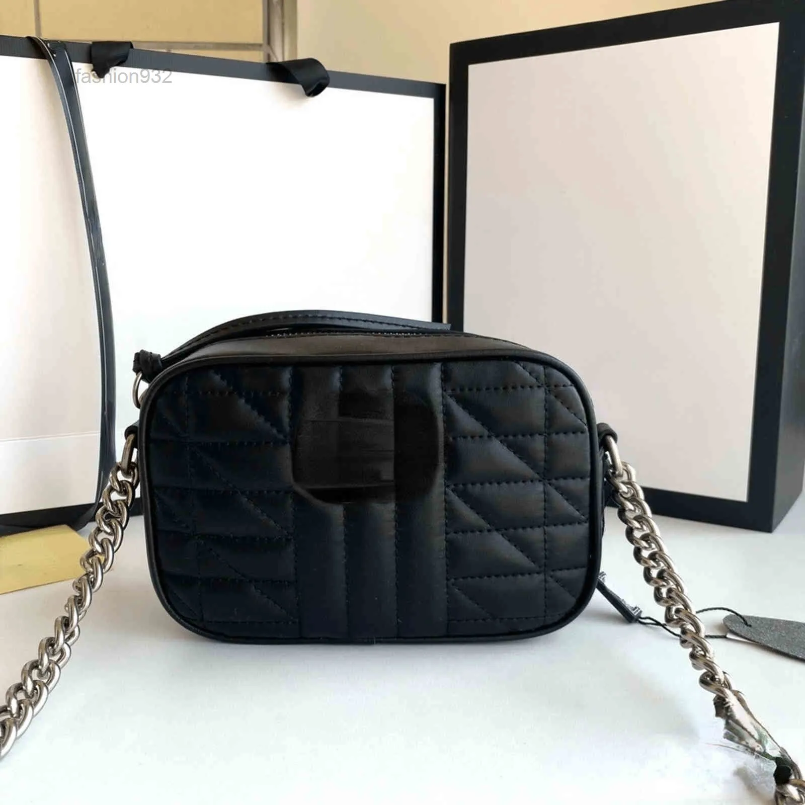 Kvällspåsar axelkamera väskor Kvinnor handväska kvinnlig svart läder mode textur kontrakterat kedjepaket 1126