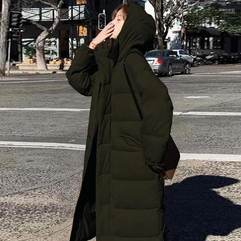 女性のダウン2022ファッションロング冬用ジャケット女性ソリッド特大のフード付きスプレッチコート厚い綿パッド入り温かいカジュアルパーカーZ341