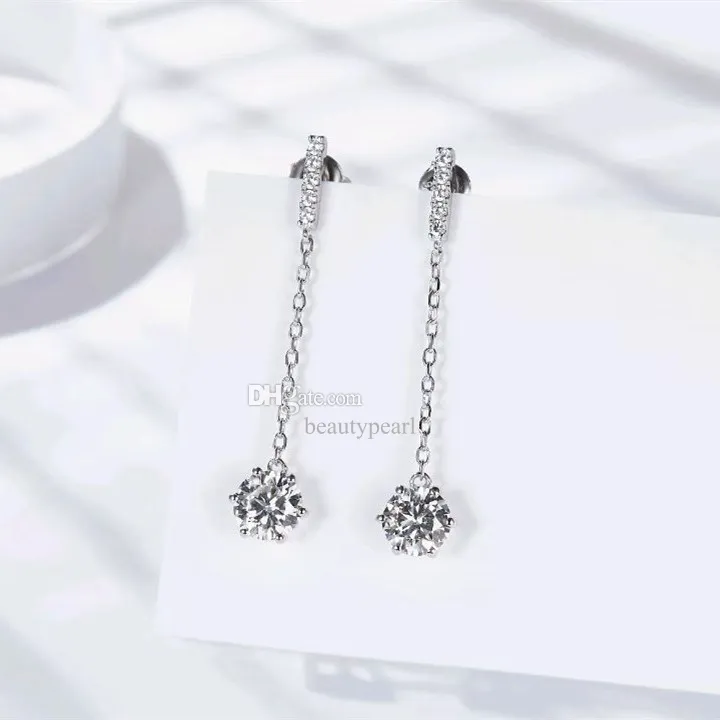 Pendientes colgantes delicados para mujer Pendientes largos de moissanita creativos de plata esterlina 925