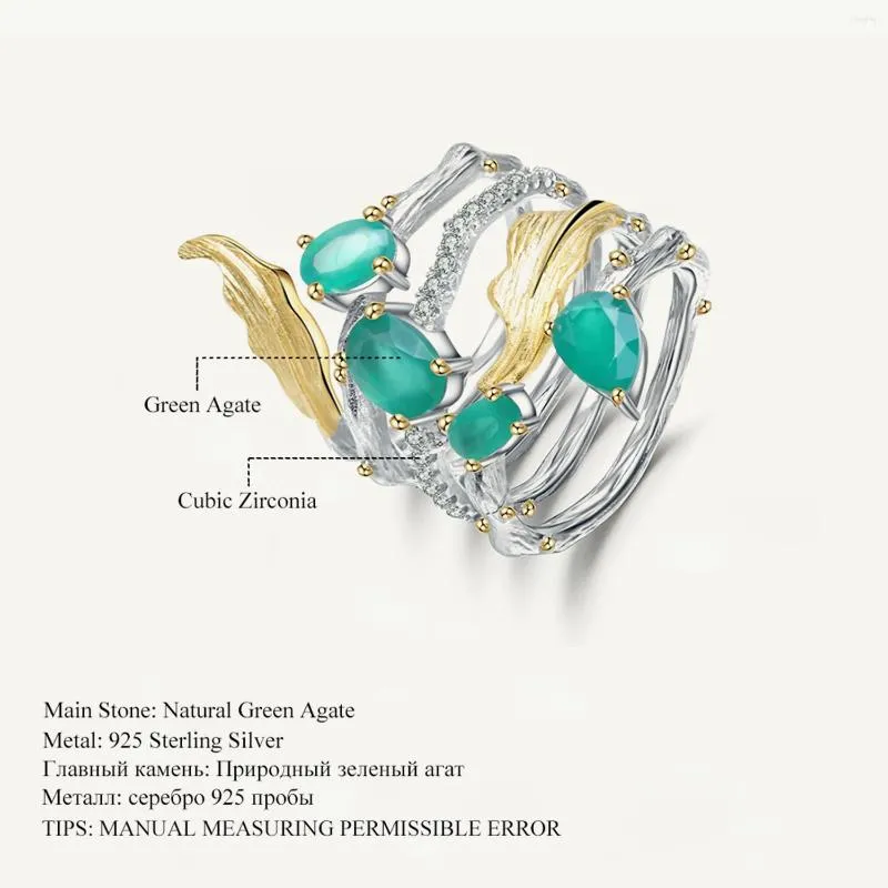 Cluster Rings Gem's Ballet 2.26ct Natural Green Agate Gemstone Finger 925 Sliver Sliver Fashion Band Кольцо для женщин Подарок с прекрасными украшениями