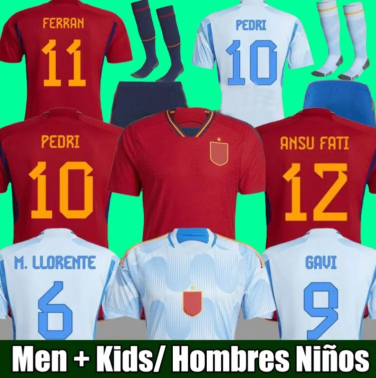 Camiseta de Futbol de Spain Soccer Jersey World Cup 2022 Pedri Ansu Fati Ferran Sergio Ramos Torres Morres Gavi Koke Azpilicueta 키트 남자와 Kids