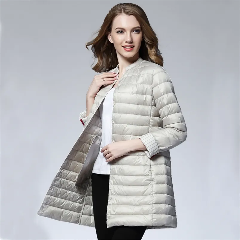 Mulher feminina Parkas Woman Spring Spring acolchoada casaco quente Ultra Duck Down Jacket Down Long fêmea sobretola fina de jaquetas sólidas casaco de inverno Parkas 220909