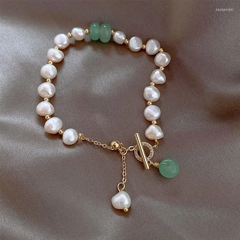 Charm Armband Minar Elegant pärlstav naturliga sötvattenpärlor armband för kvinnor gröna färgpärlor växel lås cirkel presenter