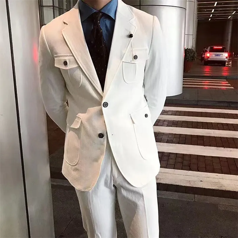 Men's Suits Blazers White Tooling Suits for Men 2 Pieces Slim Fit Wedding Groom Tuxedo Notched Lapel Costume Homme Man Blazer Set 220909