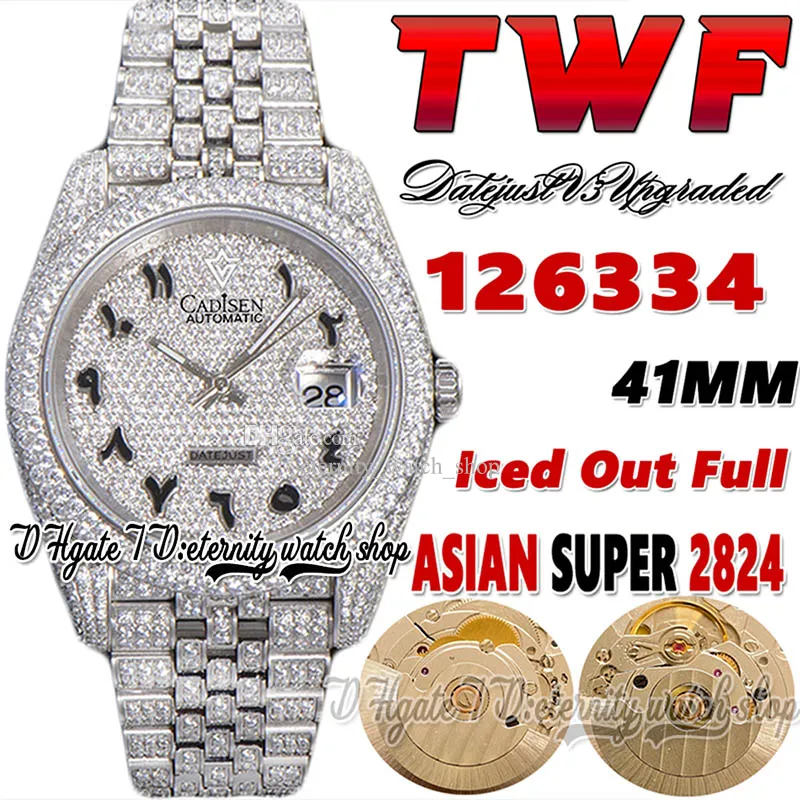 TWF V3 ew126334 cf126300 A2824 Montre Homme Automatique 41MM Diamants Glacés Incrustation Cadran Arabe 904L Jubileesteel Diamant Bracelet 2022 Super Edition Eternity Montres