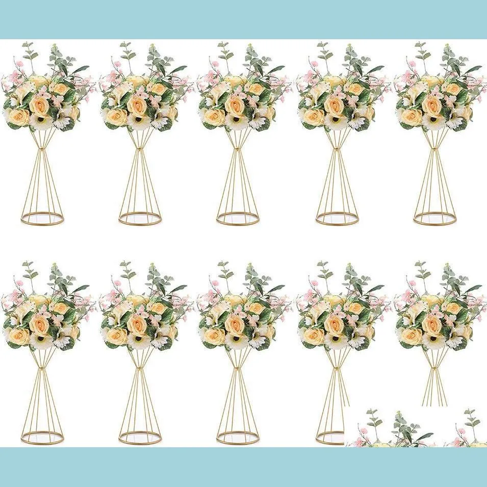 Décoration De Fête Décoration De Fête 70Cm / 50Cm Vases À Fleurs Or / Blanc Stands Métal Route Plomb Mariage Pièce Maîtresse Fleurs Homeindustry Dh9Ni