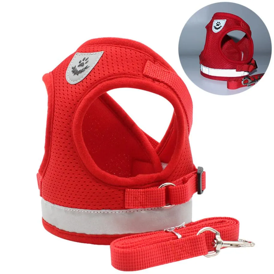 Colliers de sécurité réfléchissants pour chien, ensemble harnais et laisse pour chiens de petite et moyenne taille, harnais pour chat, gilet, sangle de poitrine pour chiot, carlin, Chihuahua, bouledogue