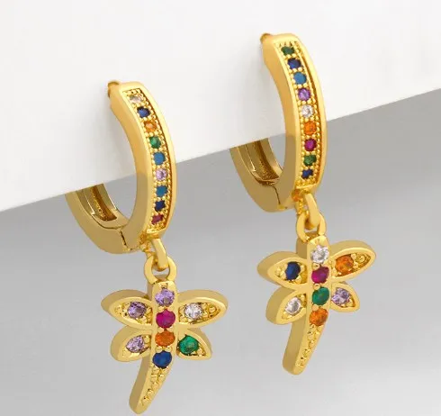 Jewelry Earrings Cubic Zirconia dragonfly elephant Dangle Earring crystal Rainbow drop earrings for women Fashion jewelry wholesale hwe4