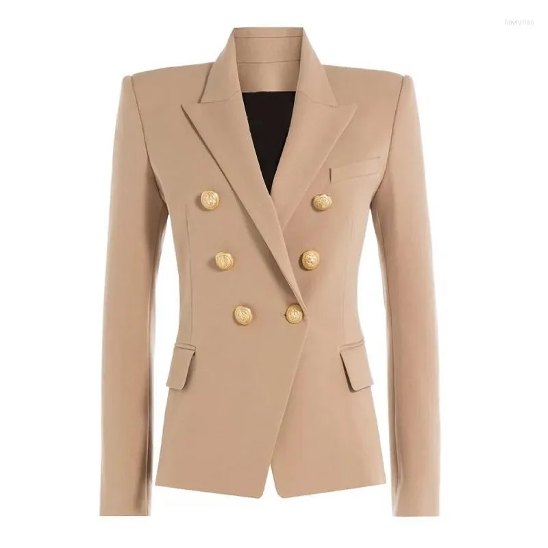 Женские костюмы осень-зима 2022, деловой блейзер для подиума, женские двубортные женские пуговицы с золотым львом, офисные пальто, куртки