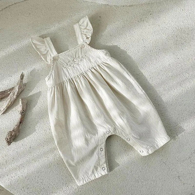 Overalls Baby Girl Flower Embroidery Romper Summer Infant Sleeveless Jumpsuit Girls Fly Sleeve Overalls Baby Clothes 0-24M 220909