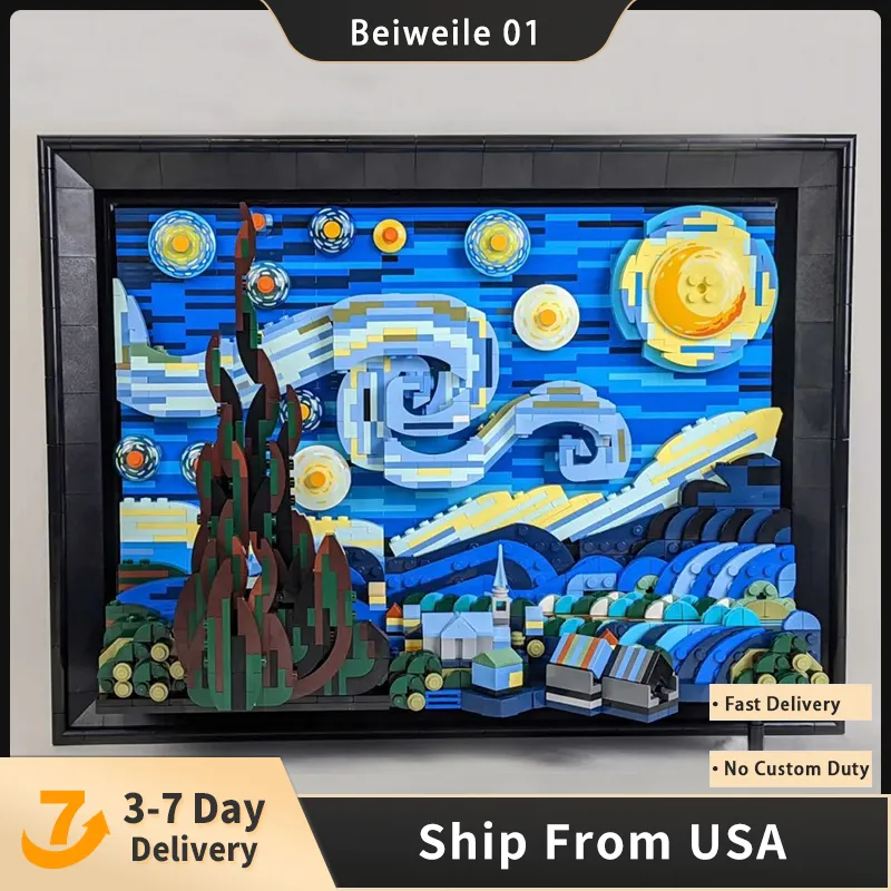 Vincent van Gogh 클래식 유명한 유화 블록 21033 별이 빛나는 나이트 모델 2362pcs 빌딩 블록 벽돌 장난감 키즈 선물 세트 21333 크리에이티브 아이디어 시리즈
