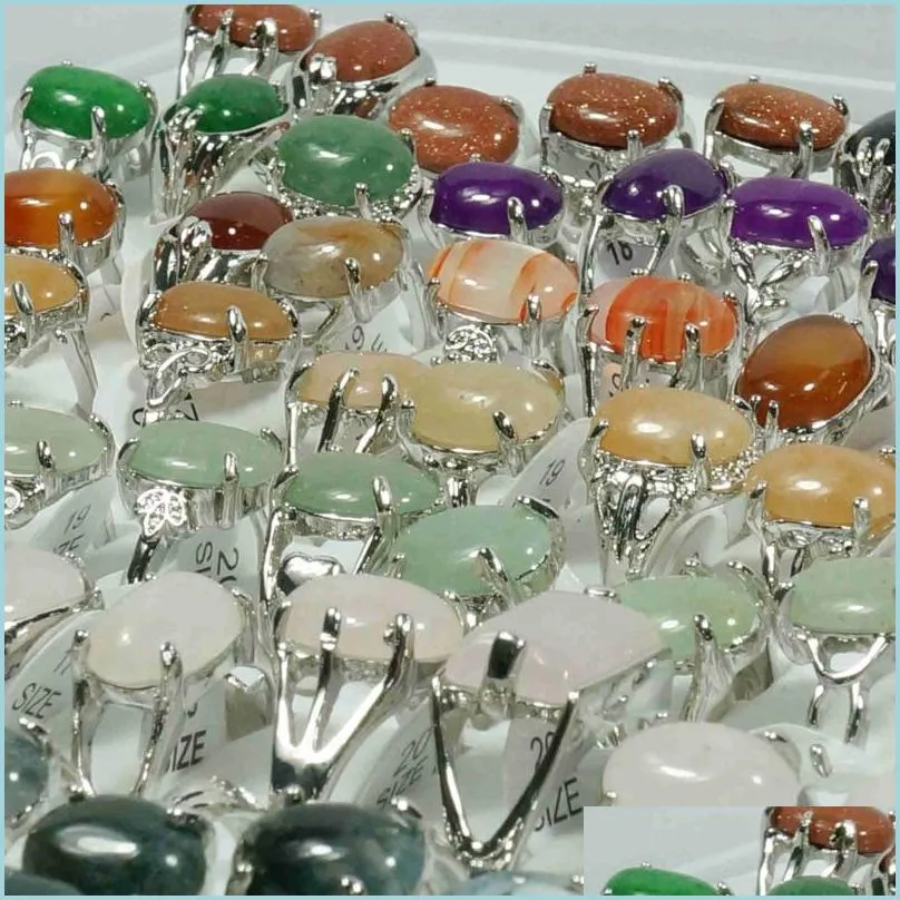 Band Rings Wholesale Bk Jewelry Gem Stone Rings For Women Men Mix Tiger Eye Moss Agate Rose Quartz Aventurine Carnelian Drop Delivery Dhvds