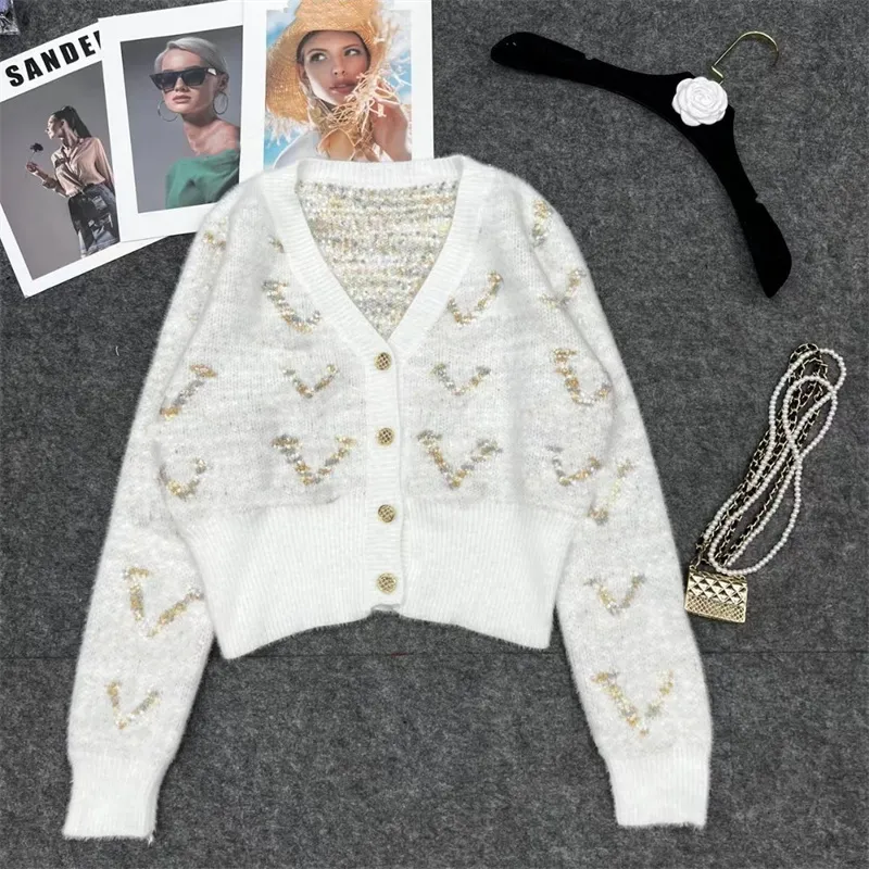 Women's Woolen Sweaters Outwear All Embroidered Cardigan Female Long Sleeve Jumper Round Neck Sweater Jacket