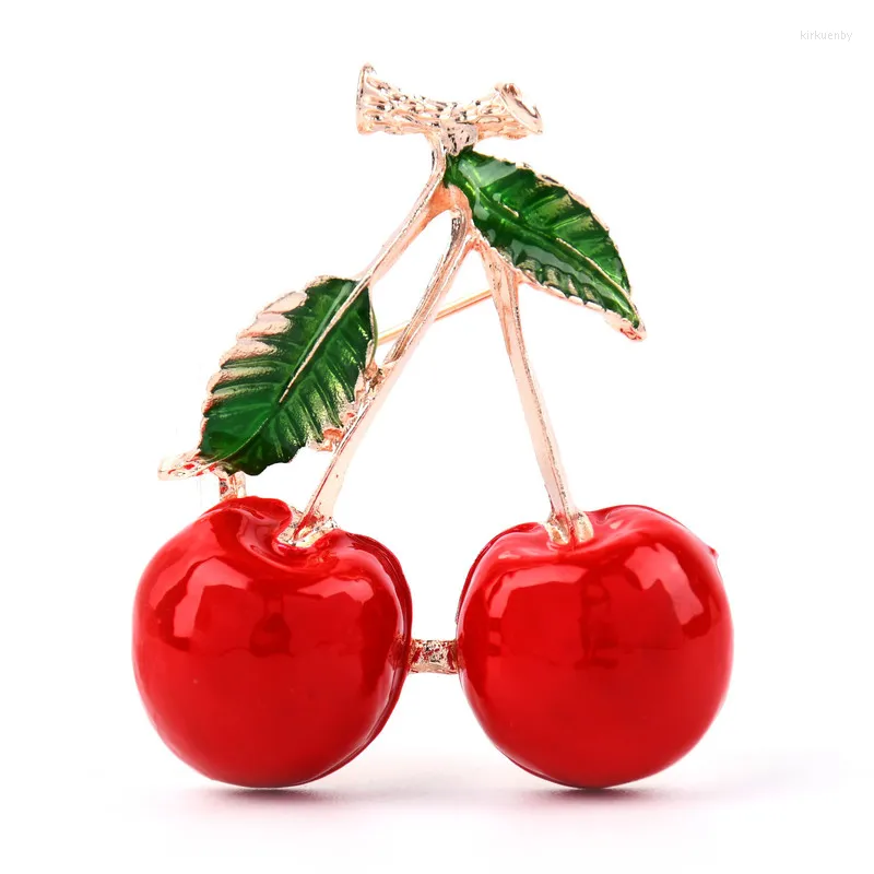 Brosches röd emalj droppolja körsbär för kvinnor legering frukt casual bröllop brosch stift gåvor