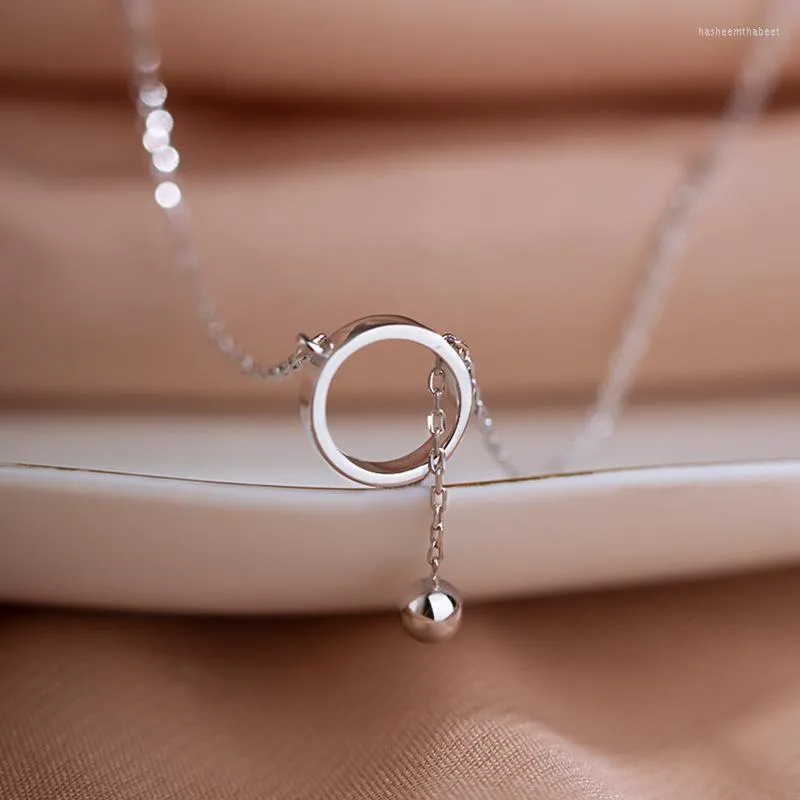 Pendanthalsband S925 Stamp Geometriska p￤rlor Cirkelhalsband f￶r kvinnor Tassel Cleavicle Chain 2022 Fashion Silver Jewelry Colar de Prata