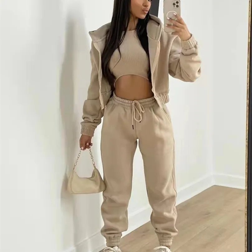 Womens Two Piece Pants Winter Three Piece Sets Women Tracksuit