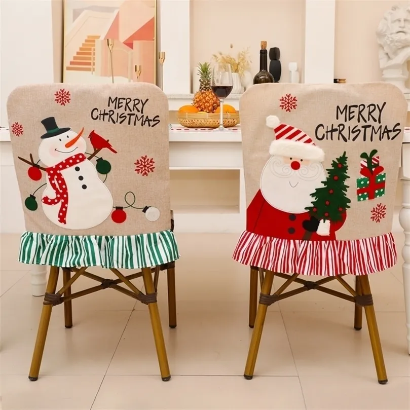 الحفلات الأخرى لحفلات الحفلات عيد الميلاد كرسي تغطية زخارف مرح للزخرفة المنزلية سانتا كلوز إلك نافيداد نويل هدايا 220908