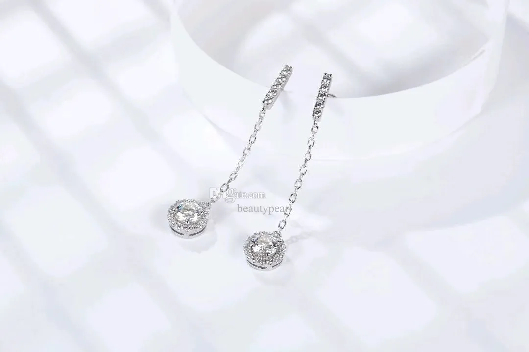 هدية عيد ميلاد مشاركة الزفاف النساء يتدفق القرط moissanite 1 قيراط الأقراط الحجرية