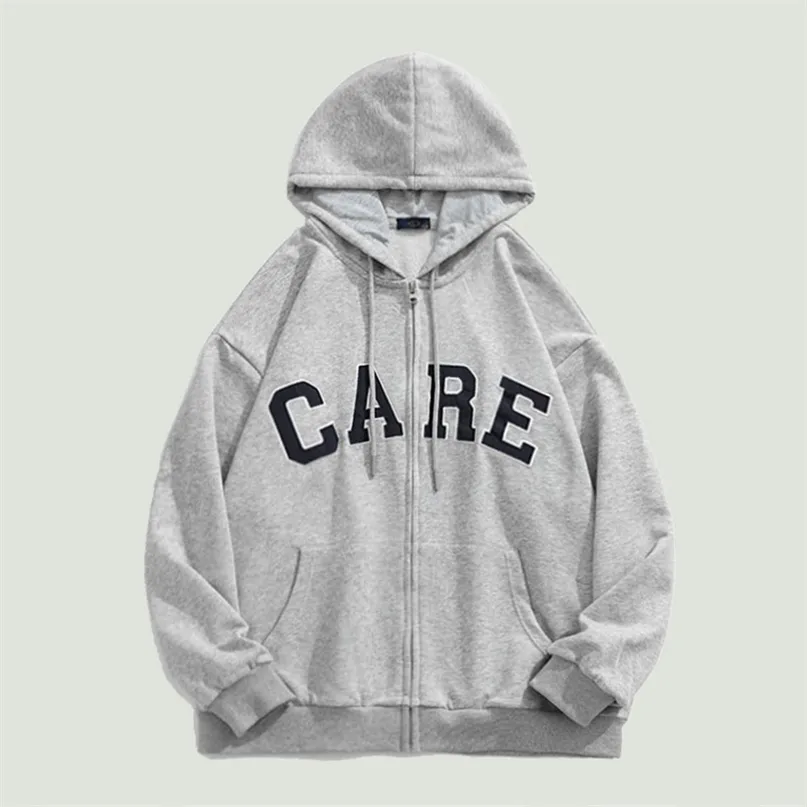 Men's Hoodies Sweatshirts Streetwear Hooded Mens Harajuku Letter Embroidery Oversized Hip hop Casual Solid Color Zipper Cardigan Coats Unisex 220909