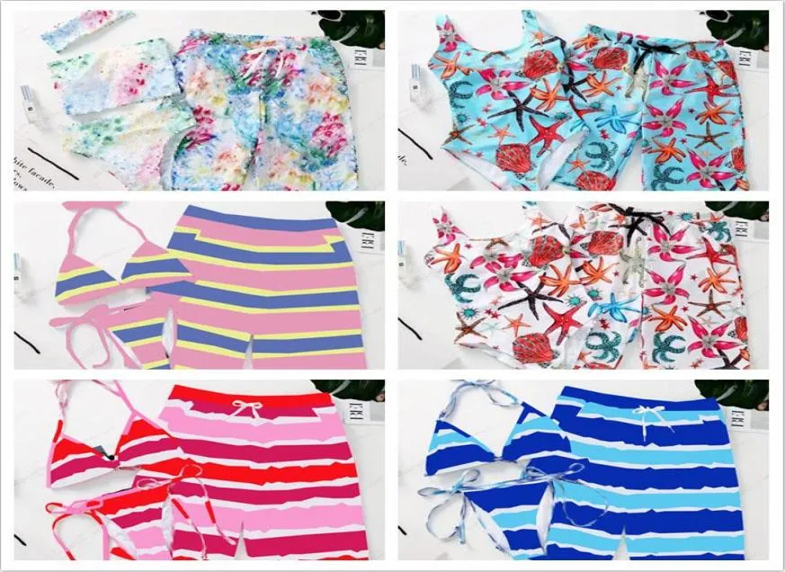 Swimsuit Swim Trunk Bikini Set Women Stripe Swimwear Short Fast Bathing