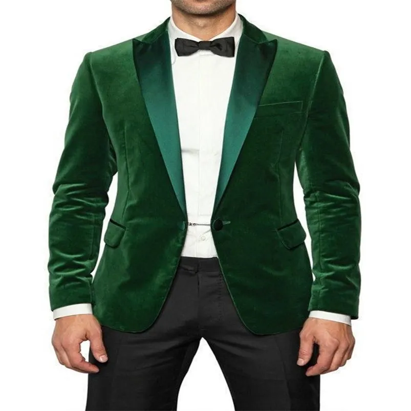 Men's Suits Blazers Green Velvet Smoking Men Suits Slim fit for Wedding Groom Tuxedo 2 Piece Dinner Jacket with Black Pants Male Fashion Costume 220909