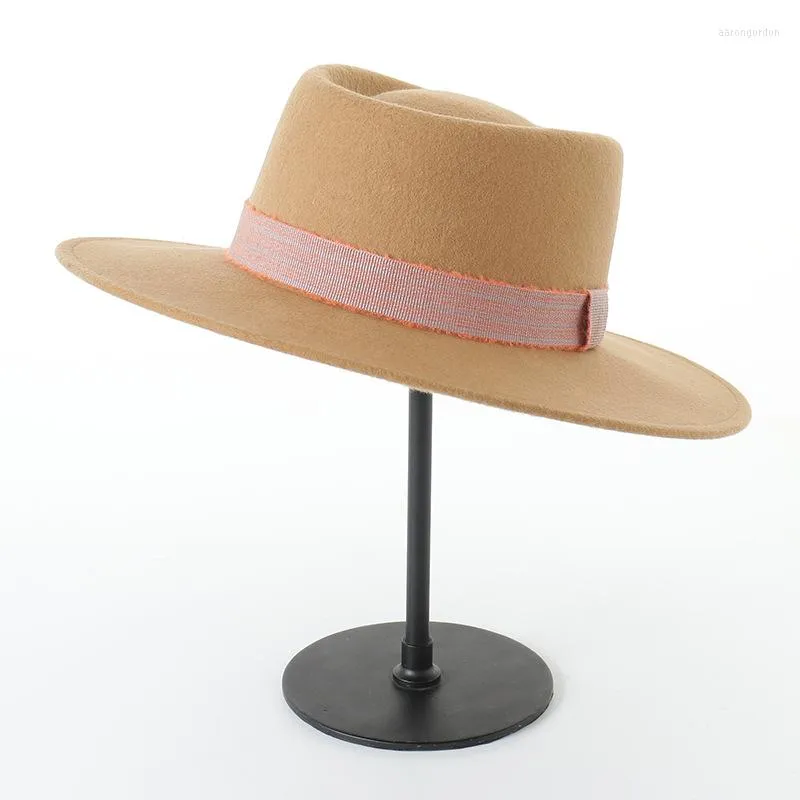 Bérets WeMe Chapeau En Laine Avec Ruban Hiver Automne Fedora À Large Bord Pour Dame Et Messieurs Élégants