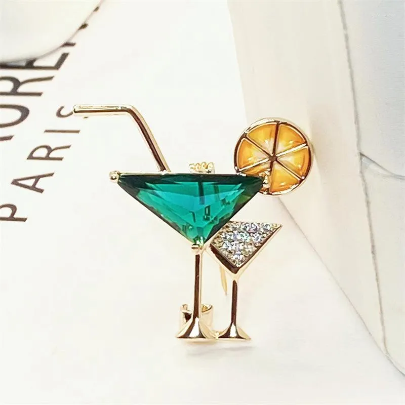 Brooches Elegant Summer Cubic Zirconia Cocktail For Women Cute Wine Glass Brooch Pin Gifts