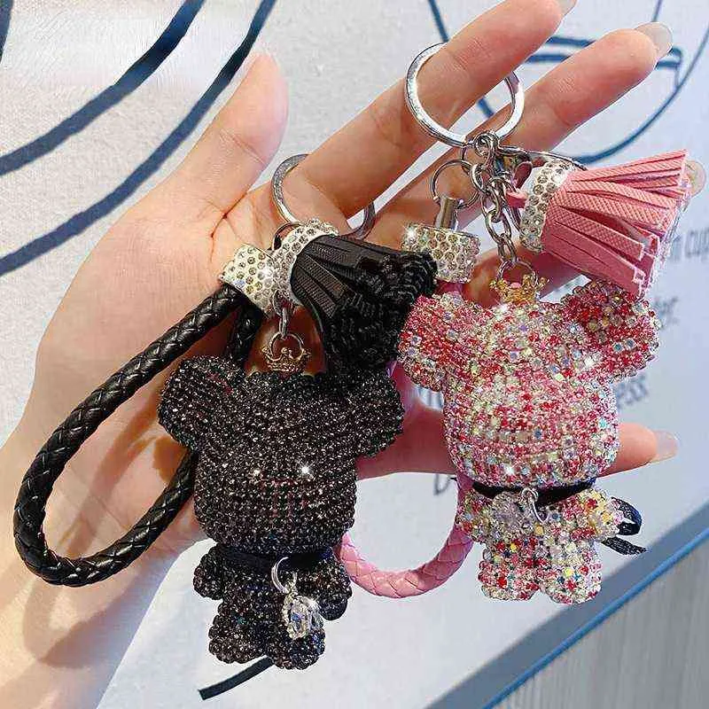 Portachiavi L'accessorio Portachiavi con ciondolo a forma di cuore per ragazza sul retro dello zaino Creativo Simpatico orsetto con strass Portachiavi con ciondolo T220909