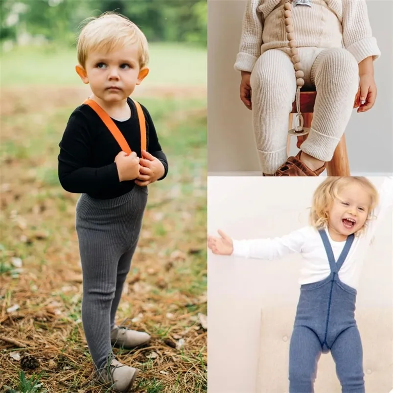 Tulumlar bebek askı pantolon marka sonbahar kış erkek kızlar katı sevimli tulum toddler örgü pamuk tulum pantolon ss 220909