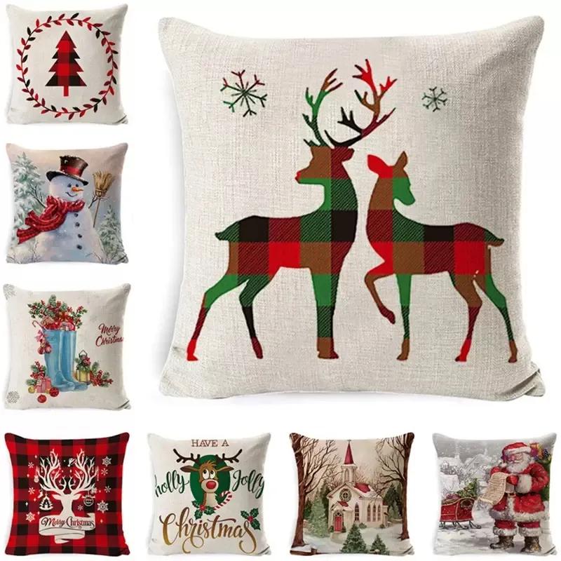 Taie d'oreiller design Housse de coussin de Noël Elk Home Linge européen Housses de canapé Oreillers Housse de coussin de fête Festive