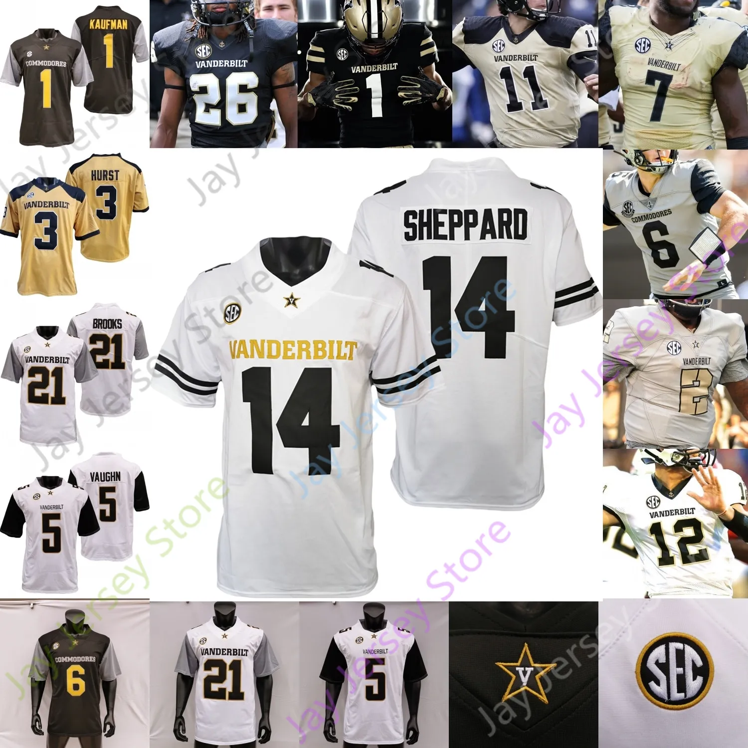 Vanderbilt Commodores NCAA College Football Jersey- 정통 게임 준비 디자인, 내구성 폴리 에스테르, 팀 컬러