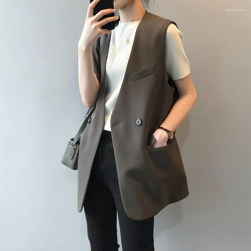 Damesvesten Hoge kwaliteit Spring 2022 Pak Waistcoat Elegant Koreaans losse mouwloze jas Vrouw Vest Outerwear Cardigan