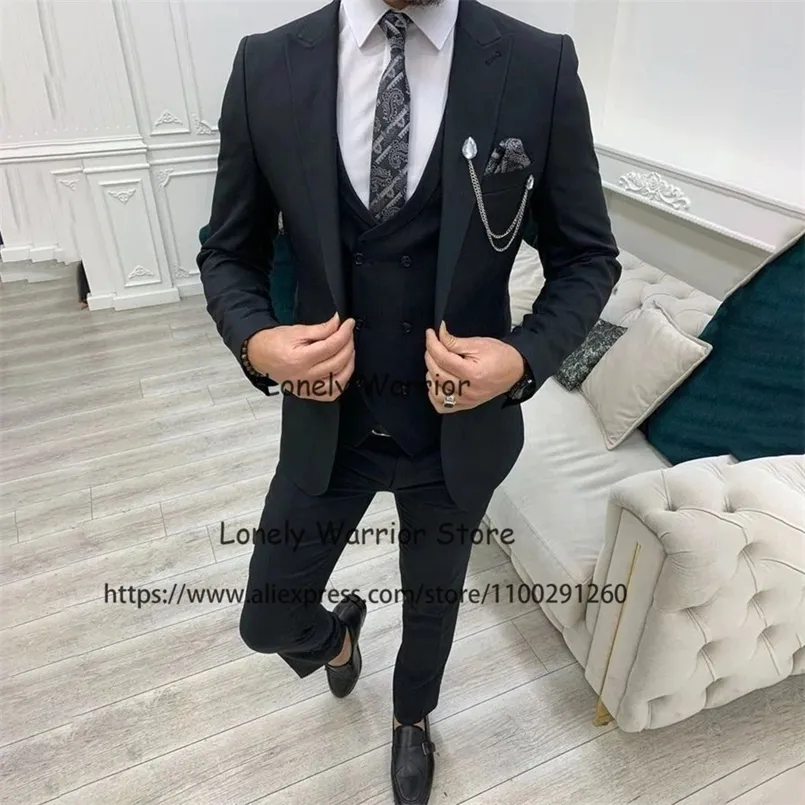 Abiti da uomo Blazer Classic Black Abiti da uomo Slim Fit Business Blazer Wedding Groom Tuxedo 3 pezzi Set Costume da banchetto maschile Homme Jacket Vest Pants 220909