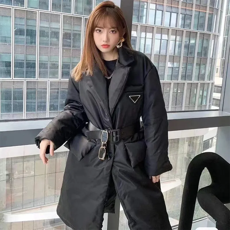 Down Parkas Parkaswinter Dn Cotton Short Waist Belt Suit Collar Bread Et Thickened Warm And Foreign Style Army down jacket Medium long clothes